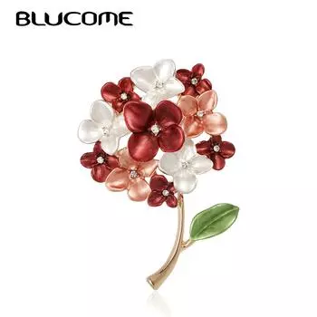 Эмалированные броши Blucome, фиолетовые, красные, синие, сиреневые цветы для женщин, зажим для воротника костюма, гортензия, брошь для свадебной вечеринки, булавки для лацканов, подарки фиолетовый