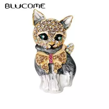 Эмалированные броши Blucome с изображением кота для женщин, модные элегантные броши со стразами в виде котенка, животных, высокое качество, новинка 2023 года