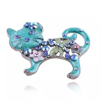 Эмалированные броши с изображением кота для женщин, милые животные, брошь со стразами, булавка, модные украшения, синий цвет, подарок для детей, изысканные броши