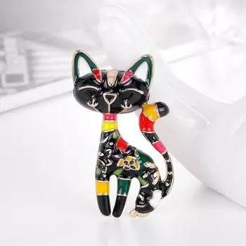 Эмалированные броши с рисунком китайского ветра и кота, женские цветы, красочные художественные абстрактные животные, офисная повседневная брошь, булавки, подарки чёрный