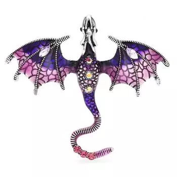 Эмалированные броши в виде дракона для женщин и мужчин, стразы, летающая легенда, вечерние офисные броши с животными, булавки, подарки фиолетовый