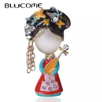 Эмалированные булавки Blucome, китайская красивая женская брошь-лютня, персонализированная брошь для женщин и мужчин, рождественский подарок красный