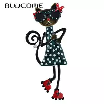 Эмалированные булавки Blucome с милым мультяшным котом, брошь для женщин и мужчин, костюм, сумка, булавки для хиджаба красный