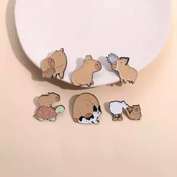 Эмалированные булавки с изображением черепахи, кошек, животных, мини-брошь с капибарой, подарок Style F