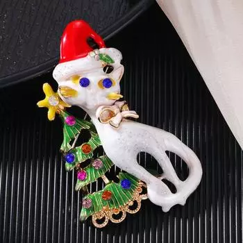 Эмалированные булавки в виде лося, брошь в виде листа с шишками и елкой, рождественская брошь в виде кота, новогодний фестиваль style 1