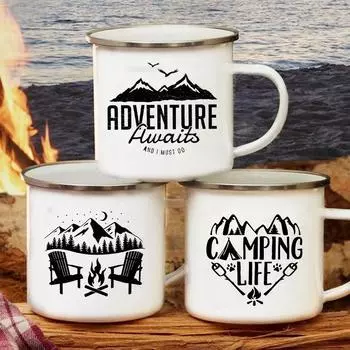 Эмалированные кружки для кемпинга Adventure Awaits Кружки для кемпинга Happy Campers Чашка для костра Outdoor Campervan Кружка с ручкой для кофе Camper Van Подарок 360ML