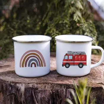 Эмалированные кружки для кофе с радужным принтом, кружки для автомобиля, кружки для братьев и сестер, походные чайные чашки, туристическая посуда, принадлежности для пикника, креативный подарок для похода 360ML