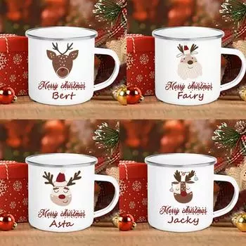 Эмалированные кружки с принтом оленя Санта-Клауса, персонализированные кружки для завтрака, молока, сока, кружки с ручкой, кружки для пива, вина, украшения, рождественские идеи, подарки