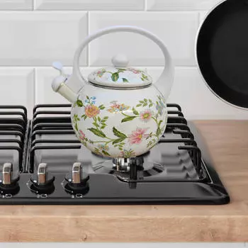 Эмалированный чайник для воды, сока, большой емкости с ручкой и свистком для