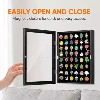 Эмалированный дисплей для булавок, большая емкость, пылезащитный, простой в установке, настольный, черный, настенный держатель для эмалированных булавок чёрный