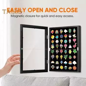 Эмалированный дисплей для булавок, большая емкость, пылезащитный, простой в установке, настольный, черный, настенный держатель для эмалированных булавок чёрный