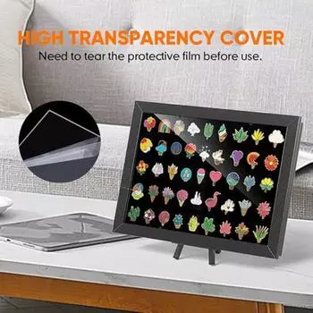 Эмалированный дисплей для булавок, большая емкость, пылезащитный, простой в установке, настольный, черный, настенный держатель для эмалированных булавок чёрный