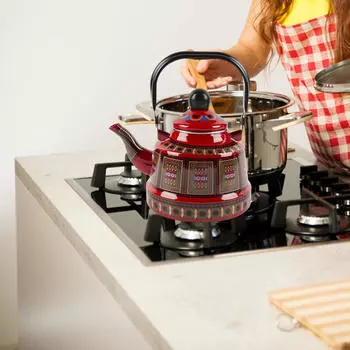 Эмалированный древний колокольчик, чайник с противоошпаривающей ручкой для воды для дома, красный