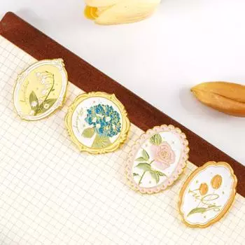 Эмалированный значок с цветком, зажим для альбомов, романтическая цветочная тема, противоскользящий портативный металлический зажим для украшения для скрапбукинга, фестиваль дня рождения, подарок для девочек