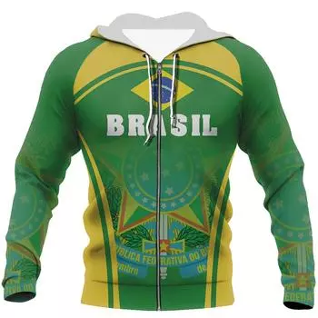 Эмблема Бразилии с 3D принтом, уличная мода, крутые толстовки на молнии, осенние топы, унисекс, негабаритная мужская одежда, толстовка с поп-флагом, XS-6XL S