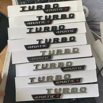 Эмблема с плоскими буквами для TURBO 4MATIC + Red Plus Car Styling Turbo Supercharge Fender Badge Sticker 2016-2019 Font chrome without plus