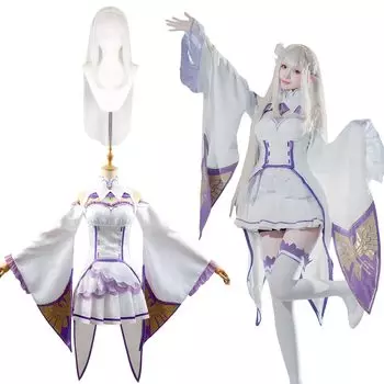 Эмилия Косплей с париком Обычная одежда Косплей Костюм Взрослый костюм Культурный фестиваль Костюм для мероприятия Сценическая одежда Эмилия Косплей Обычная одежда