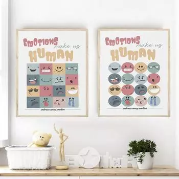Эмоции делают нас людьми Печать настенного искусства Плакат Домашний декор Catoon Выражение Вдохновляющая Цитата Картина на холсте для детской спальни 21x30cm No Framed