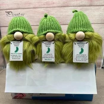 Эмоциональная поддержка, гном-маринад, ручная работа, вязаный крючком огуречный орнамент, вязаная зеленая кукла-гном, подарок для женщин, мальчиков, девочек A