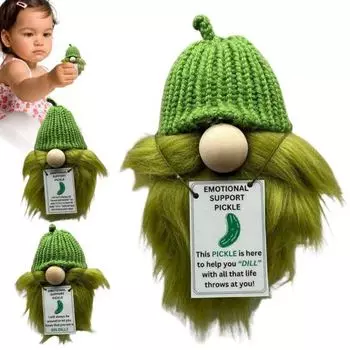 Эмоциональная поддержка, гном-огурец, вязаный крючком, украшение ручной работы, вязаная кукла-зеленый гном
