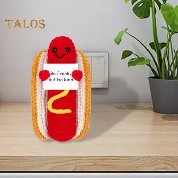 Эмоциональная поддержка хот-дог плюшевая вязаная крючком хот-дог тако кукла игрушка с позитивной открыткой ручной работы вдохновляющий подарок для женщин студентка колледжа A