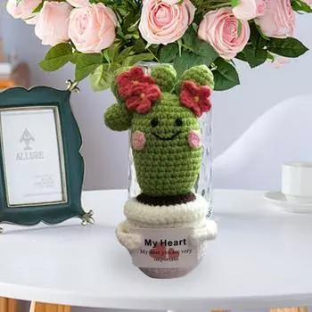 Эмоциональная поддержка Кактус Кукла Вязаная крючком Вдохновляющий Подарок с Деревянной Подставкой Ручной Работы