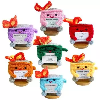 Эмоциональная поддержка мусорного контейнера огонь кукла, ручной работы крючком эмоциональная поддержка мусорного контейнера огонь подарок, очаровательный крючком мусорный контейнер огонь вязание игрушка декор стола One Size синий