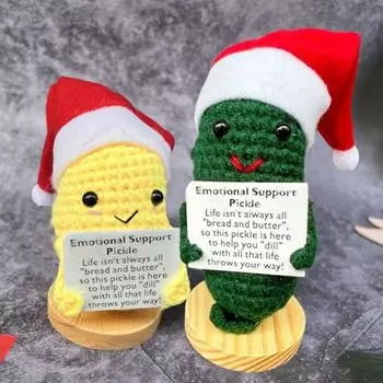 Эмоциональная поддержка ручной работы, маринованные огурцы, плюшевая игрушка, супер мягкая, очаровательный внешний вид, орнамент ручной работы, вязаная кукла из маринованных огурцов жёлтый