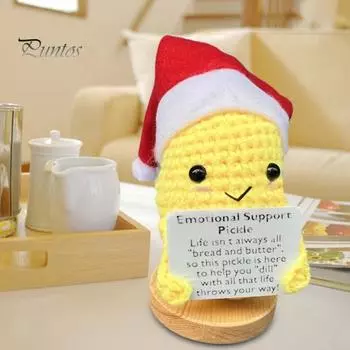 Эмоциональная поддержка ручной работы, маринованные огурцы, плюшевая игрушка, супер мягкая, очаровательный внешний вид, орнамент ручной работы, вязаная кукла из маринованных огурцов жёлтый