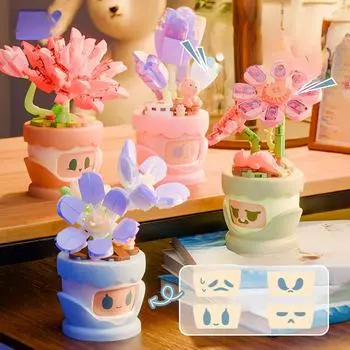 Эмоциональный язык цветов Строительные блоки Букеты Горшечные растения Украшения для рабочего стола Игрушки, собранные из микрочастиц Праздничные подарки для девочек 10*4*4cm