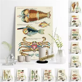 Энциклопедия морской жизни, Выставка морских рыб, Репродукции, Плакаты, Сюрреалистические иллюстрации животных, Картины маслом 21cm30cm NoFrame