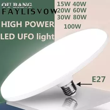 Энергосберегающая светодиодная лампа UFO с плоским потолком низкой высоты, алюминиевое основание E27, светодиодное освещение 20W белый