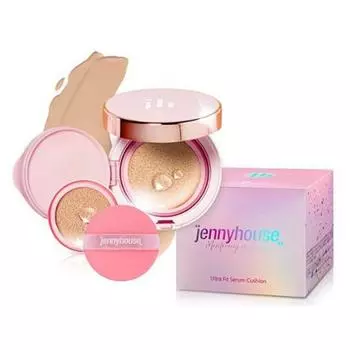 Jenny House New Ultra Fit Serum Cushion Original 12 г + сменный блок 12 г + пуховка 1 шт., нет. 21, 1 комплект
