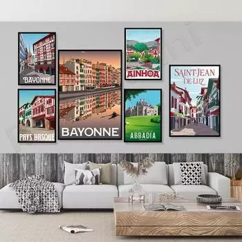 Эноа - Байонна, Сен-Жан-де-Люз, Сан-Себастьян, Гетари, Саре, Страна Басков, Испания, городской пейзаж, туристический плакат на закате 21cm30cm NoFrame