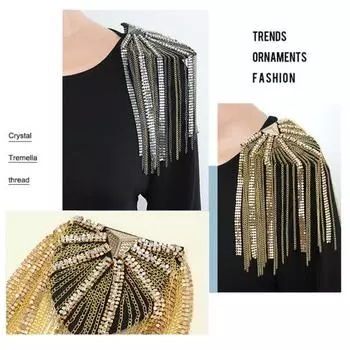 Эполет на плечо, длинные кисточки, блестки, стразы, сделай сам, элегантный мужской и женский значок на плечо чёрный