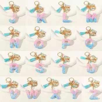 Эпоксидная смола блестки алфавит начальная буква AZ брелок для женщин кисточка бабочка кулон брелок для женщин кошелек сумки T