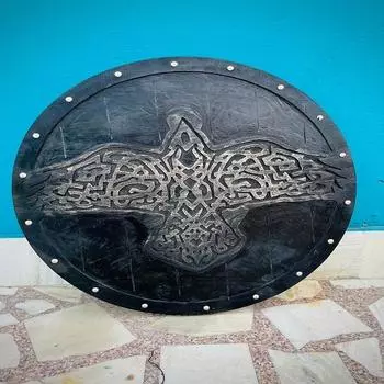 Средневековый деревянный щит викинга с изображением лица дракона, круглый щит, воин-рыцарь викинг, настенное искусство