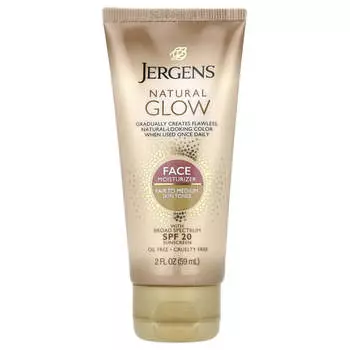 Jergens, Natural Glow, увлажняющий крем для лица, SPF 20, средний, средний тон, 2 жидких унции (59 мл)