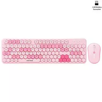Эргономичная 2.4G беспроводная бесшумная клавиатура мышь Combo 105 клавиш Honeycomb Keycaps Беспроводная клавиатура мышь набор для настольного компьютера/ноутбука розовый