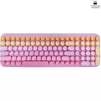 Эргономичная беспроводная клавиатура Plug and Play 2.4G, 106 клавиш, ретро-круглые клавиши, мультимедийная функциональная клавиатура для ПК/ноутбука/настольного компьютера розовый