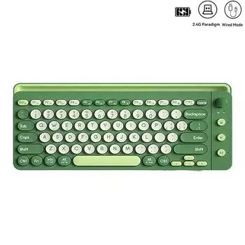 Эргономичная бесшумная беспроводная клавиатура с подставкой для телефона и ручкой регулировки громкости 2.4G трехрежимная беспроводная перезаряжаемая клавиатура для настольного компьютера зелёный