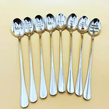 Эргономичная ложка с ручкой, полезная нержавеющая сталь, устойчивая к ржавчине, персонализированная кофейная чайная ложка «Романтическая любовь» 3