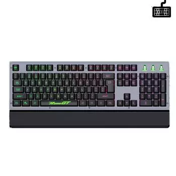 Эргономичная проводная игровая клавиатура 104 клавиши полноразмерная с подставкой для запястий RGB подсветка игровая проводная клавиатура для ПК/ноутбука/настольного компьютера English Layout чёрный