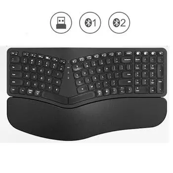 Эргономичная разделенная клавиатура с подставкой для запястья 2,4G + Bluetooth Беспроводная клавиатура с подсветкой Перезаряжаемая клавиатура для портативного компьютера