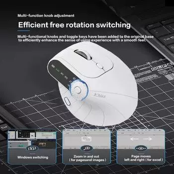 Эргономичная вертикальная перезаряжаемая беспроводная мышь с ручкой регулировки функций BT 2.4G двухрежимная беспроводная мышь для настольного компьютера чёрный