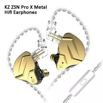Эргономичные металлические наушники KZ ZSN Pro X Hifi, проводные стереонаушники с басами и микрофоном, шумоподавление, для бега и походов. No Mic чёрный
