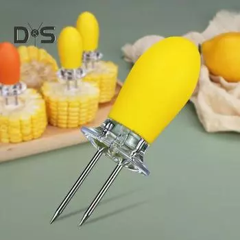 Эргономичный держатель початков кукурузы. Удобная ручка. Полезный держатель початков кукурузы из нержавеющей стали. чёрный