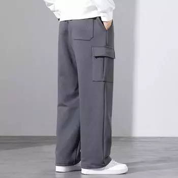 Эргономичный дизайн мужские брюки мужские спортивные брюки с широкими штанинами и эластичным поясом на завязках с несколькими карманами для повседневной носки M темно-серого