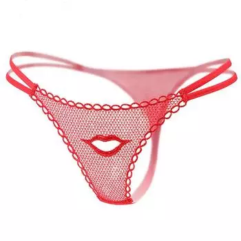 Эротические красные трусы, женские трусики розового цвета, прозрачное кружевное сексуальное женское белье для девочек, трусики с низкой талией и вышивкой для губ One Size красный