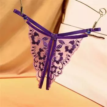 Эротические трусики женские стринги без вырезов регулируемые с низкой талией сексуальные вышитые стринги с вырезом на промежности прозрачные сетчатые полые one size